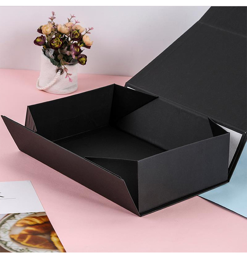 Wholesale of black folding one-piece flip cover packaging box, magnetic hard paper packaging box with top and bottom covers, gift box pic 11