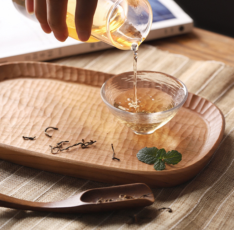 Japanese-style wooden handcrafted tea tray, solid wood carved fruit plate, creative and simple kung fu tea set tray, walnut wood pastry plate pic 11
