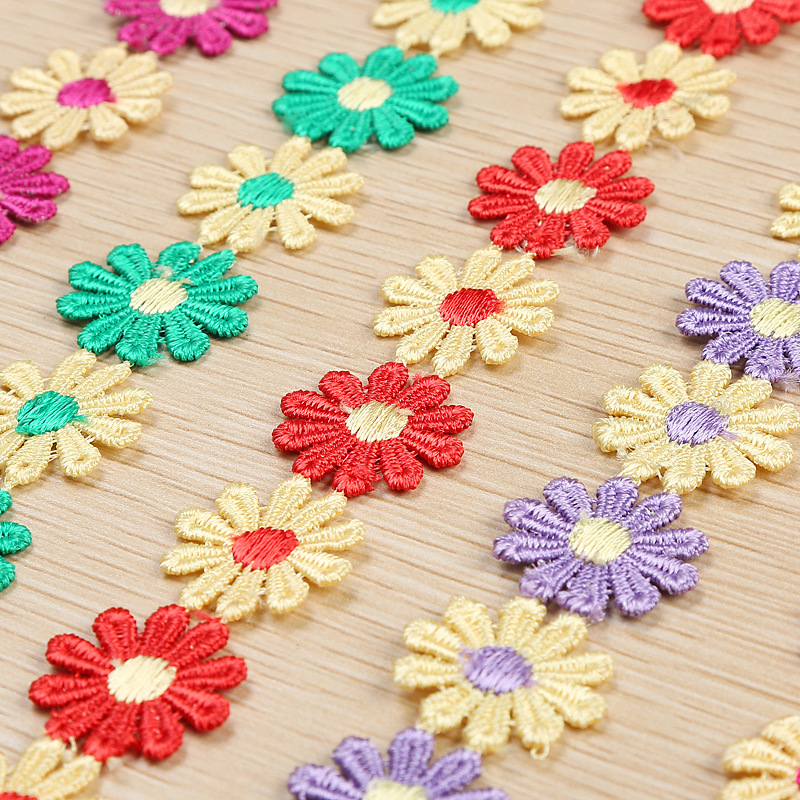 Factory direct sales of water-soluble lace, 10-petal lace, colorful flower embroidery lace headwear decals in stock pic 7