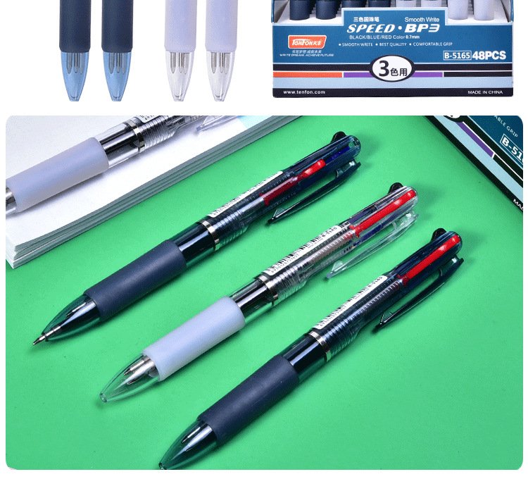 Tianfeng Three-color Ballpoint Pen 5165 Transparent multi-color Ballpoint Pen 0.7mm Ballpoint Pen wholesale 48 pieces per box pic 5