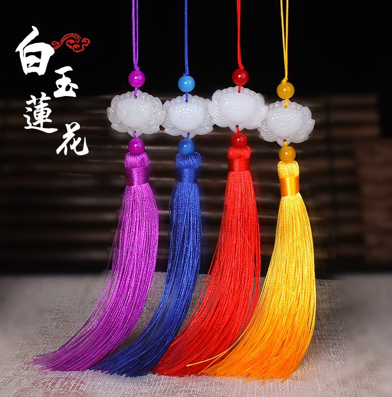Fan tassels, white jade lotus tassels, three lives and three worlds, ten miles of peach blossoms, fan pendant, white jade lotus tassels pic 23