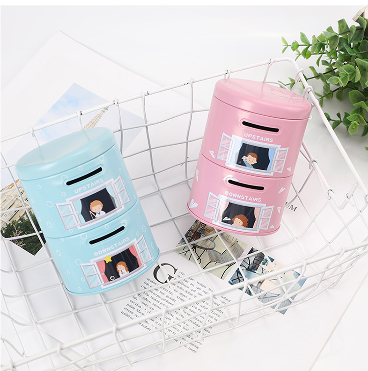 双层圆筒存钱罐创意礼品摆件儿童铁质储蓄罐投币可开盖收纳盒详情20