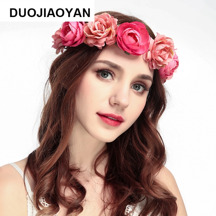 Realistic garland headwear, fabric rose flower bride garland, forest-themed super fairy vacation photography, hair accessory pic 11