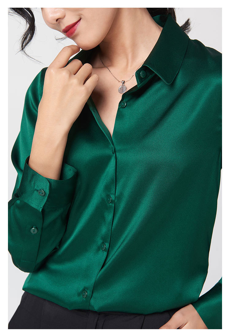 Mulberry silk and real silk shirt for women, Spring and Autumn 2025 professional attire, color-blocking long-sleeved shirt for commuting, figure-hugging, square-neck cardigan pic 19
