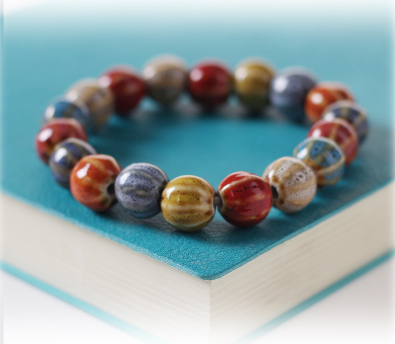 Wholesale Jingdezhen ceramic jewelry, new fashionable flower glaze bead bracelets, multi-color casual ethnic style student bracelets pic 2