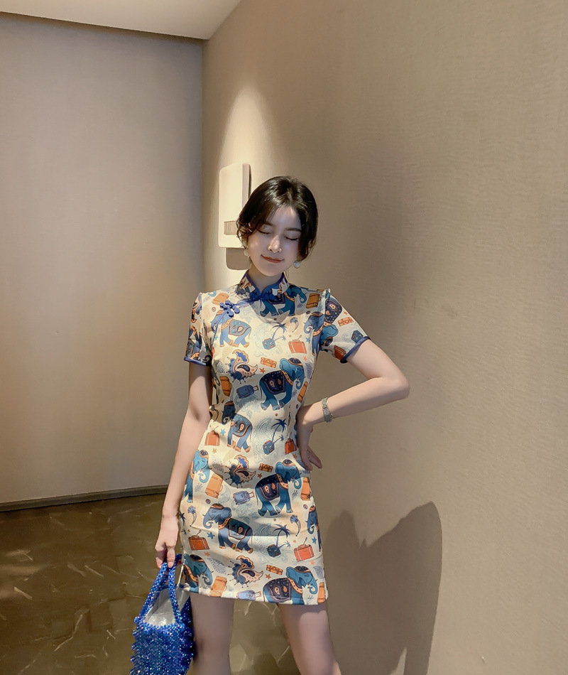 2025 Summer New Style improved traditional Chinese style short artistic cartoon retro playful girl cheongsam dress 1991 pic 5