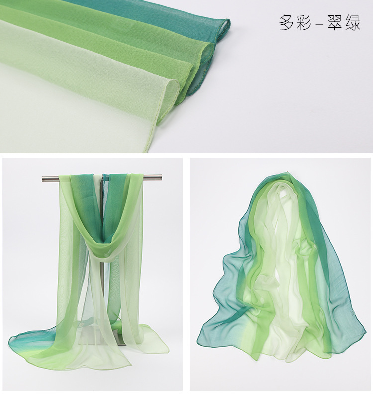 渐变纯色女士韩国雪纺纱巾春夏季薄款保暖防晒披肩百搭长条窄丝巾详情15