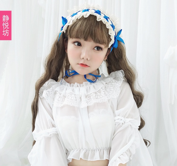 Chiffon lace top, short long-sleeved lolita shirt, Lolita daily dress, soft girl base, strapless pic 5