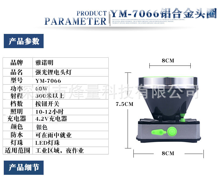 大功率锂电池充电式强光头灯 led感应钓鱼灯户外头戴式手电筒矿灯详情30