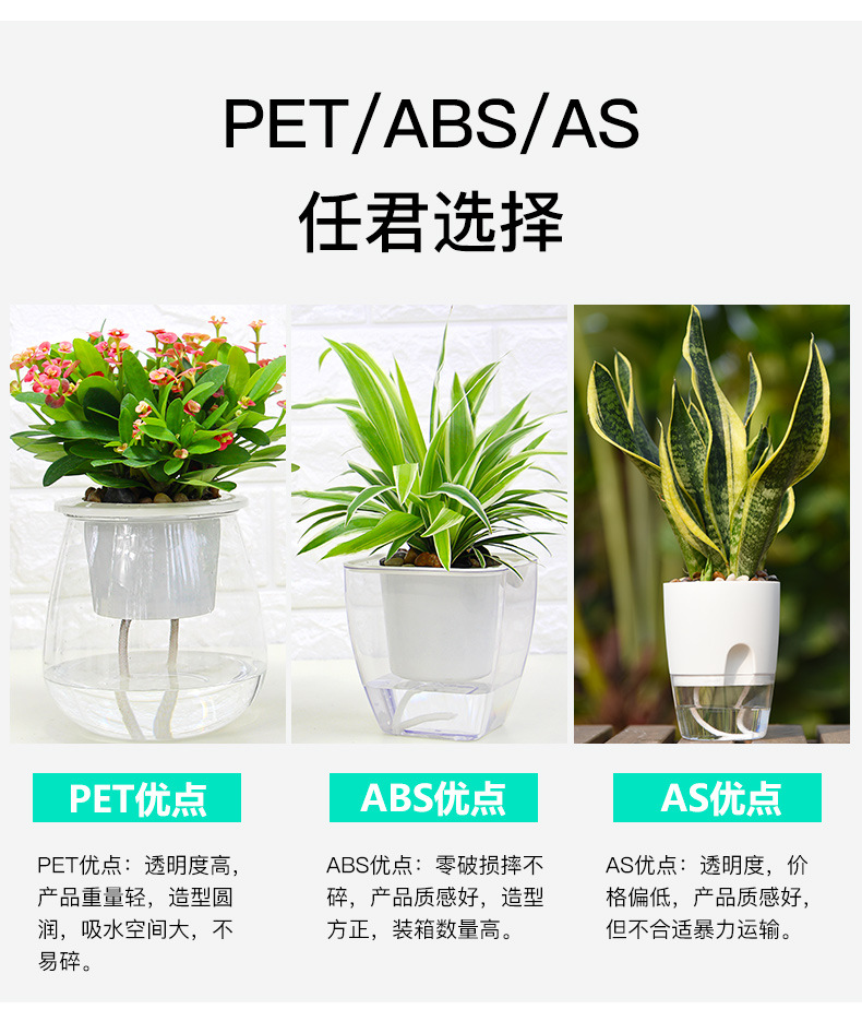 跨境工厂现货批发透明塑料懒人花盆双层简约自吸水棉绳亚马逊园艺详情40
