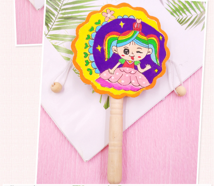 京剧脸谱拨浪鼓diy儿童手工木质国潮手持玩具绘画涂色木白胚详情33