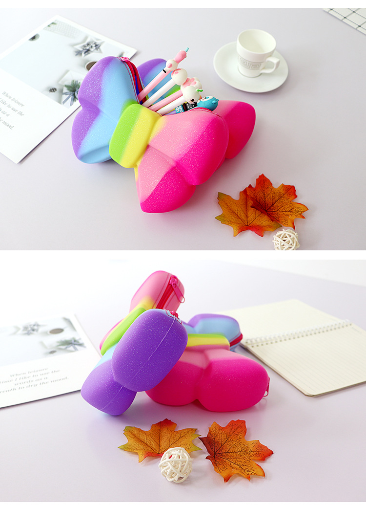 创意可爱彩虹蝴蝶结大容量硅胶笔袋幼儿园学生防水文具盒批发通用塑料详情8