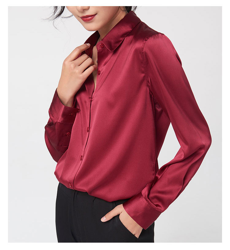 Mulberry silk and real silk shirt for women, Spring and Autumn 2025 professional attire, color-blocking long-sleeved shirt for commuting, figure-hugging, square-neck cardigan pic 23