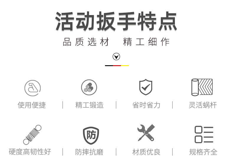 厂家直销宇龙纯钢锻打活动扳手8寸10寸12寸活扳手万能活络扳手详情2