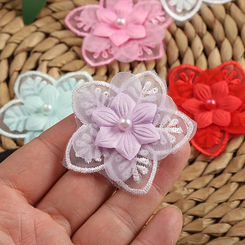 New multi-color beaded organza flower three-layer organza lace accessory clothing accessories factory direct sales pic 13