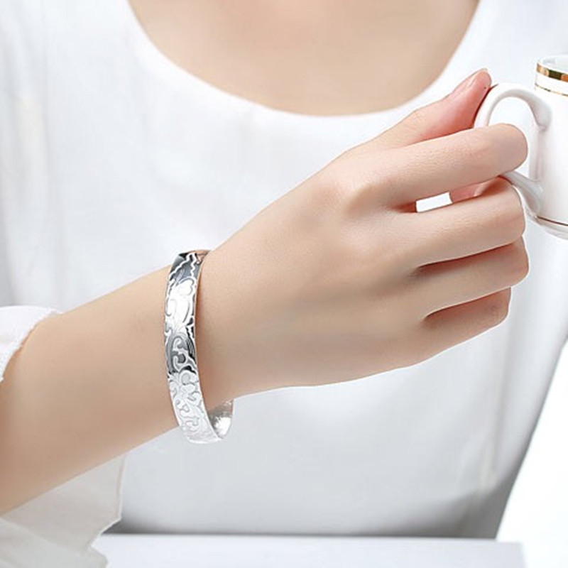 Silver bracelet with blooming flowers, love as blooming as flowers, silver-plated bracelet, open bracelet, silver jewelry, street stall supply, good gift pic 6