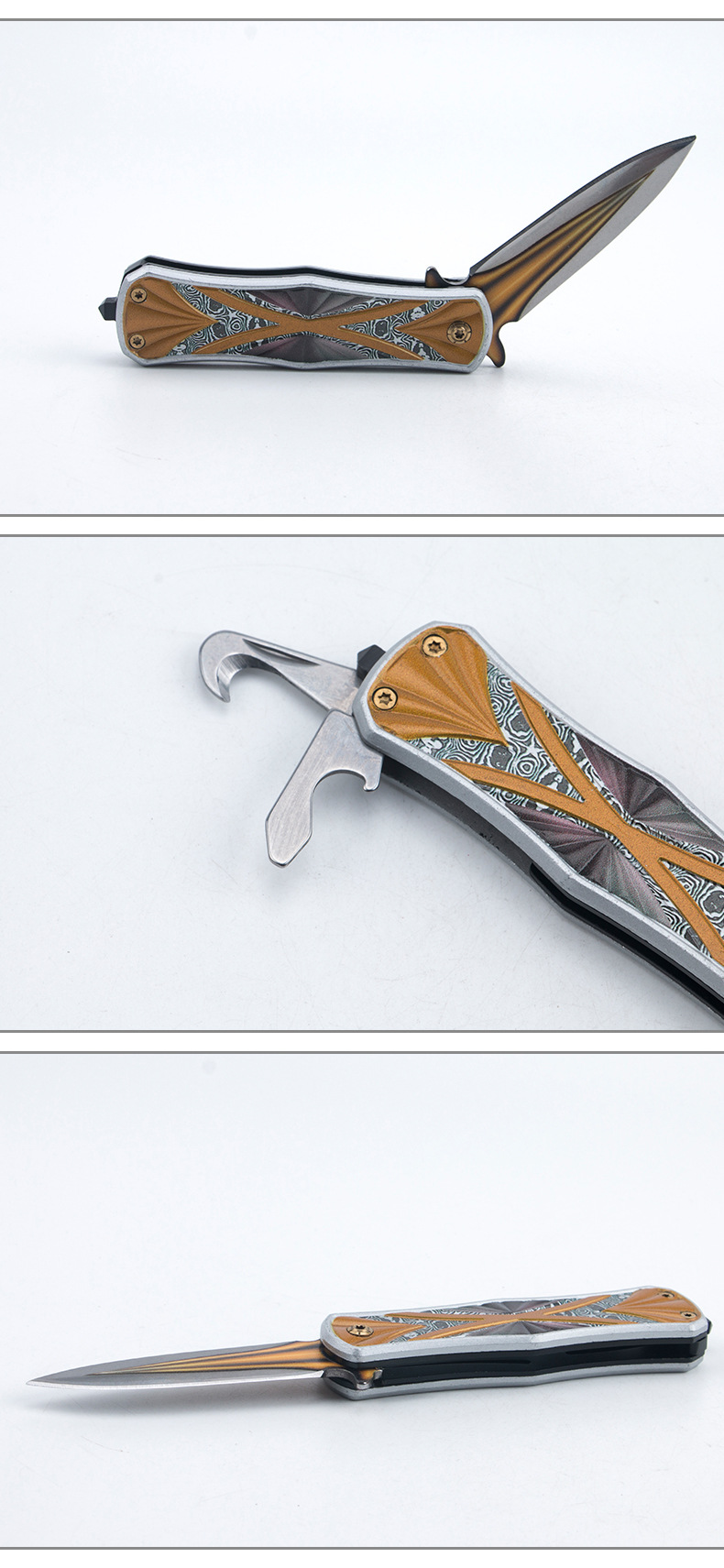 Stainless steel multi-functional outdoor self-defense knife, mini creative folding knife, knife-cutting tactical knife pic 5