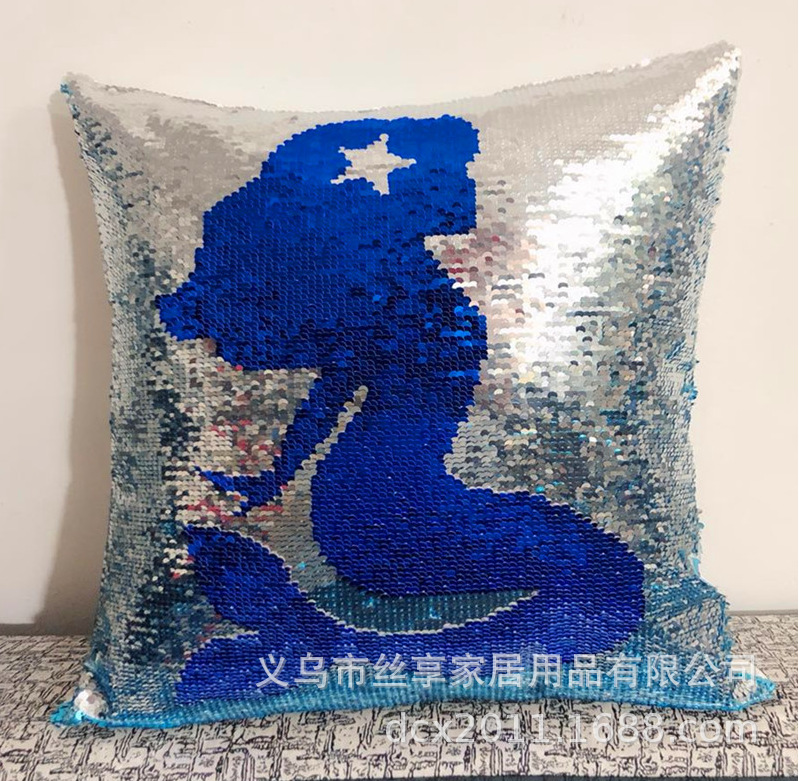 Customized double-sided color positioning embroidered sequin unicorn throw pillows sofa cushions flip print decorative items pic 23