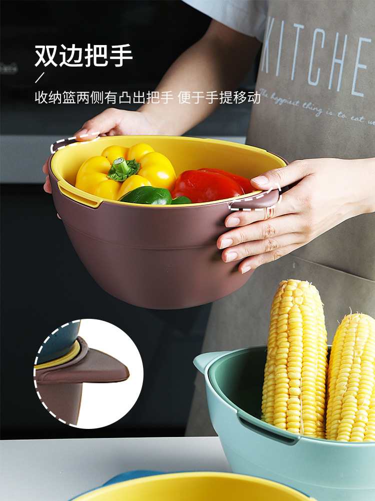 家用沥水篮厨房多用双层洗菜篮水果篮创意双色滤水篮零食收纳篮详情7