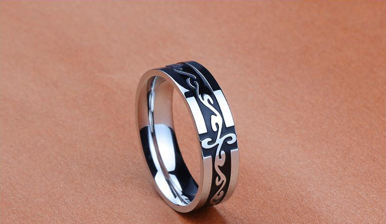 跨境供应钛钢戒指龙纹心电图心形不掉色男款不锈钢手饰 饰品批发详情3