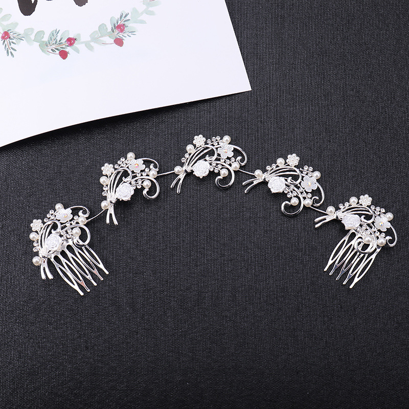 New European and American chignon hair accessory, crystal floral design, paired combs, creative soft chain bridal hairpin pic 7