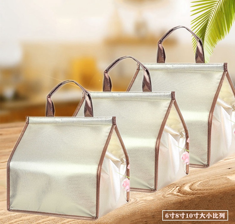 Waterproof coated hand-held 6-inch, 8-inch, 10-inch, 12-inch champagne gold birthday cake refrigerated and insulated bags in stock for wholesale pic 7
