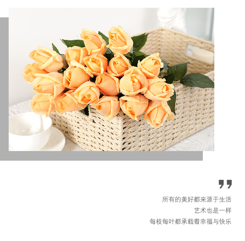 玫瑰手感保湿花苞仿真花家居装饰婚庆手捧花假花跨境批发高仿真详情13