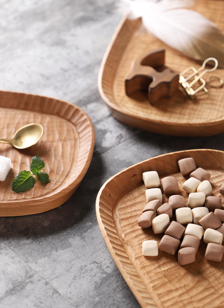Japanese-style wooden handcrafted tea tray, solid wood carved fruit plate, creative and simple kung fu tea set tray, walnut wood pastry plate pic 8