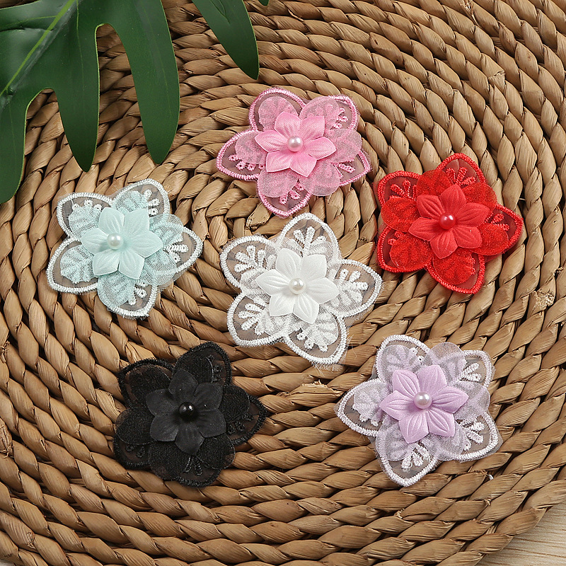 New multi-color beaded organza flower three-layer organza lace accessory clothing accessories factory direct sales pic 6