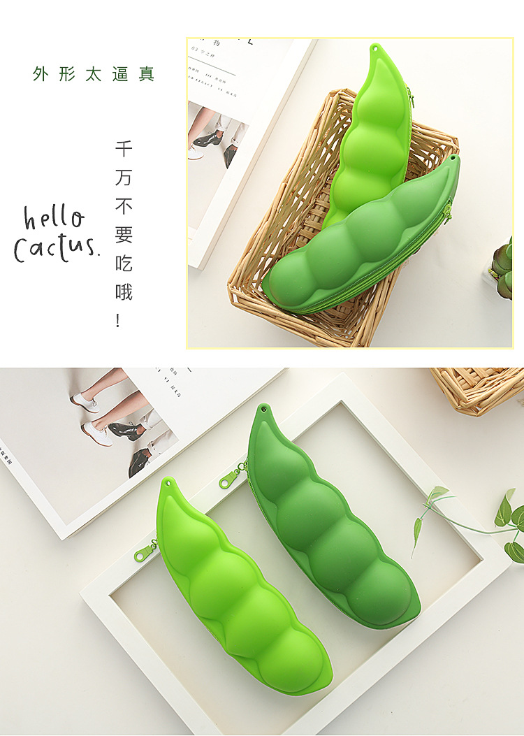 New silicone pea pencil case for students, large-capacity pencil case, storage, super large capacity, creative pic 11