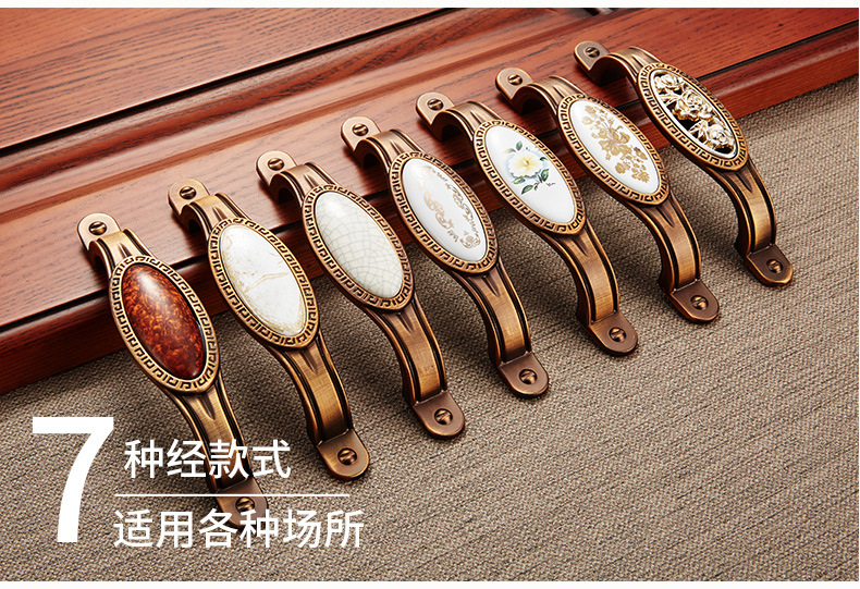 欧卡丽抽屉门窗橱柜锌合金复古拉手咖啡猫眼拉手黑棕玉石拉手详情18