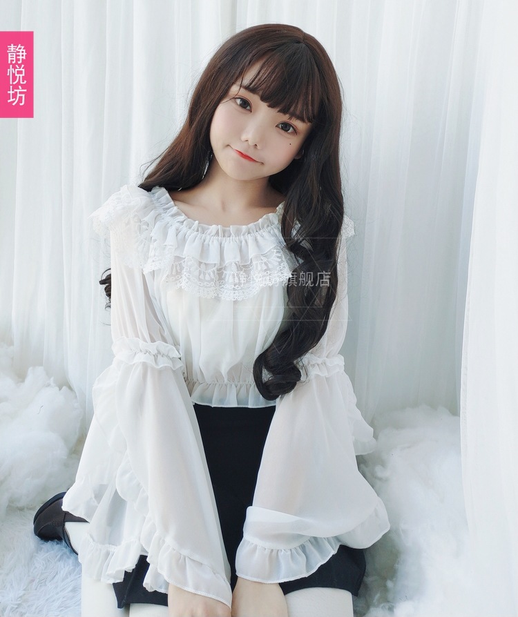 Chiffon lace top, short long-sleeved lolita shirt, Lolita daily dress, soft girl base, strapless pic 6