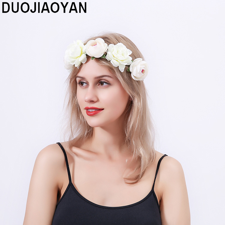 Realistic garland headwear, fabric rose flower bride garland, forest-themed super fairy vacation photography, hair accessory pic 23