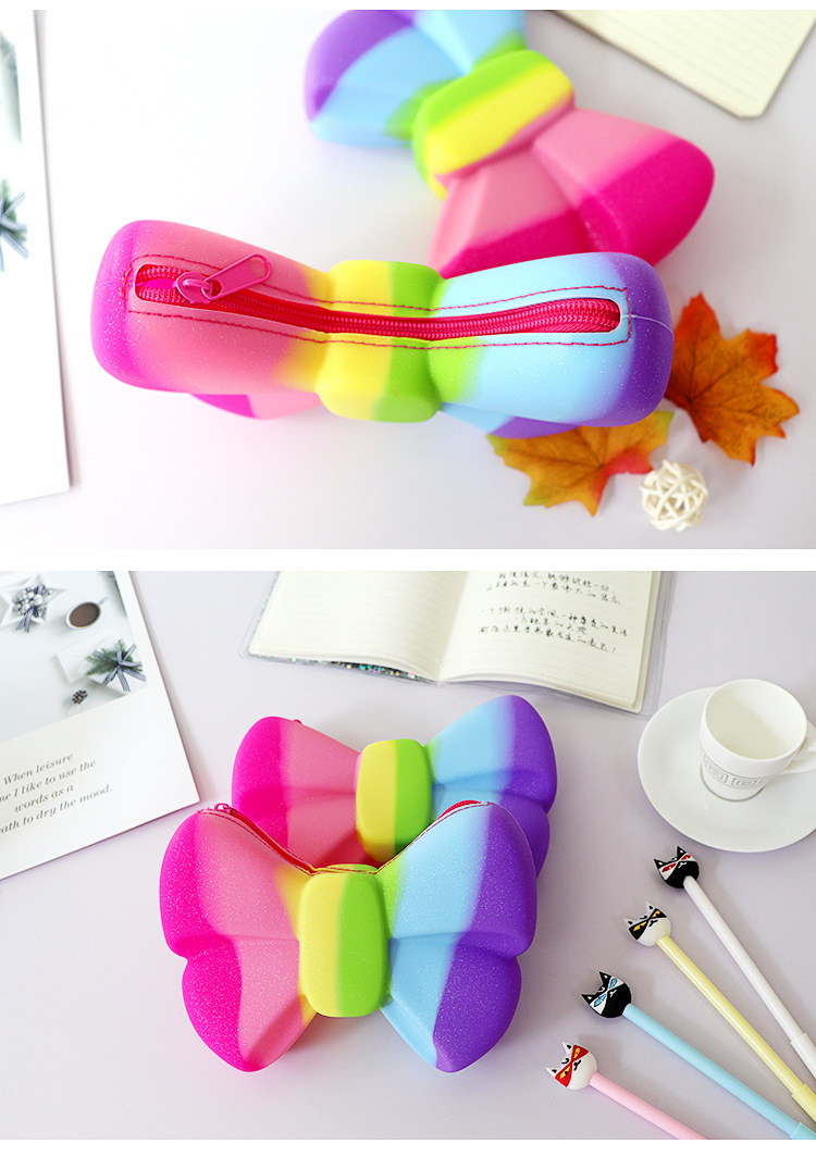 创意可爱彩虹蝴蝶结大容量硅胶笔袋幼儿园学生防水文具盒批发通用塑料详情9