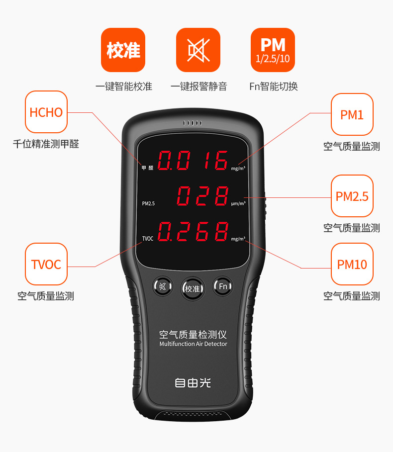 自由光甲醛自测仪家用雾霾TVOC室内家用空气质量测试仪甲醛自测盒详情5