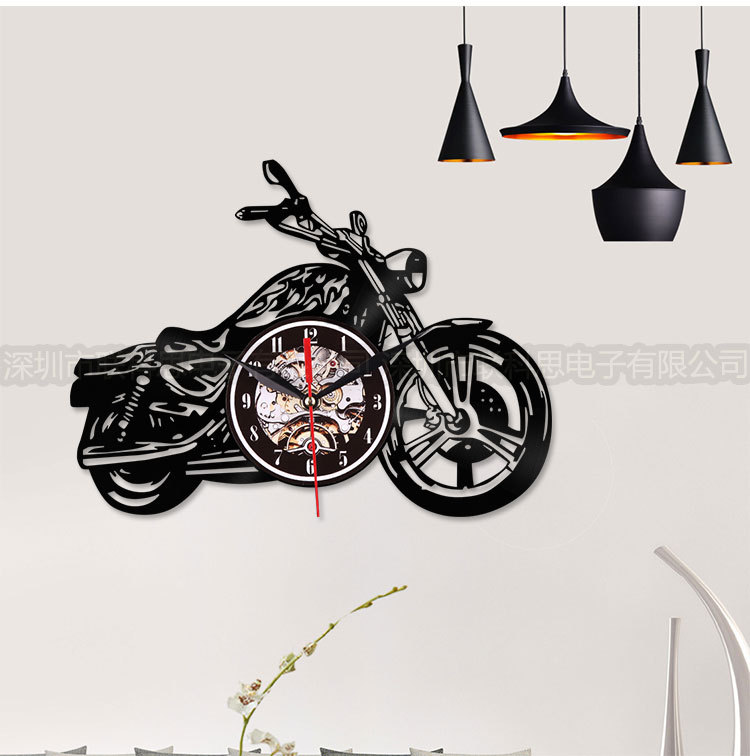 亚马逊热卖爆款产品 创意黑胶摩托车造型客厅装饰复古LED石英墙钟详情16