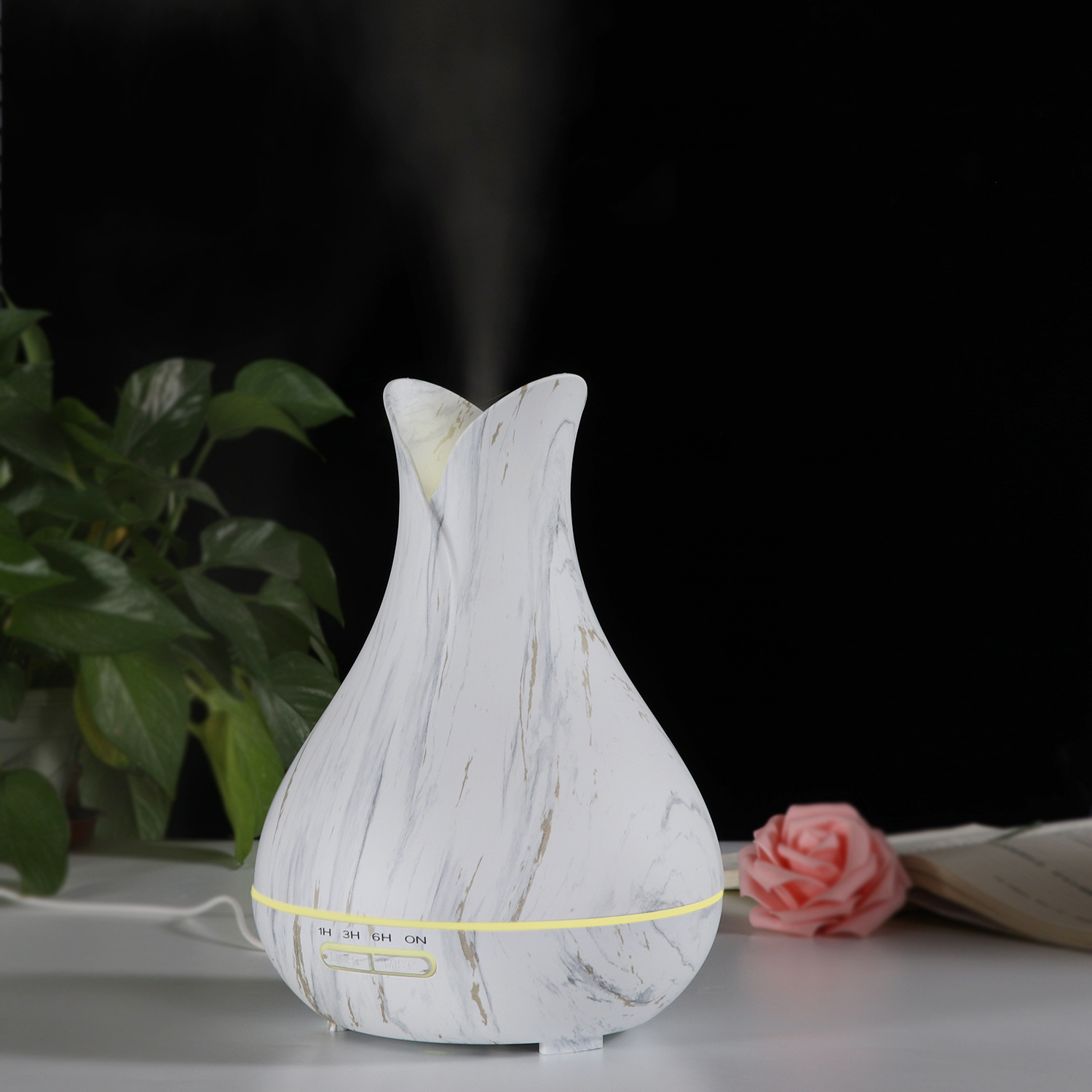 厂家批发新款400ml木纹香薰加湿器家用扩香机芳香器花瓣加香机批详情20