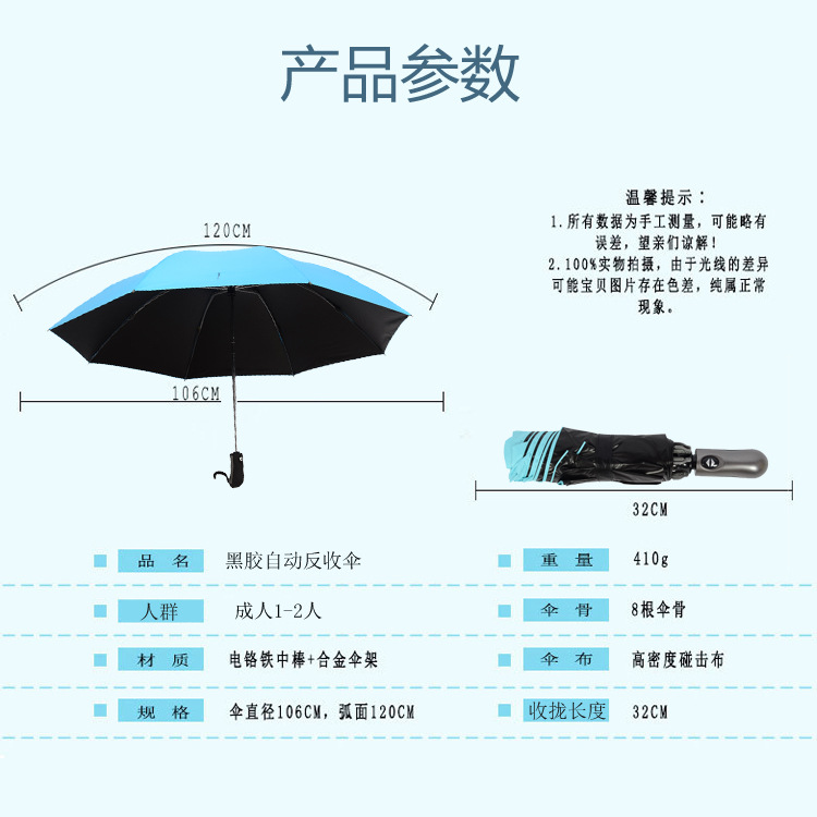 Wholesale creative three-fold umbrellas, fully automatic reverse umbrellas, folding black rubber sun umbrellas, outdoor car umbrellas, sunshade umbrellas pic 24