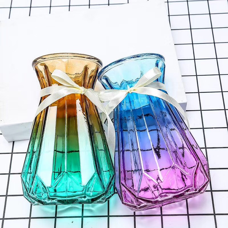 Creative European-style glass vases, transparent hydroponic bottles, flower arrangement vases, living room ornaments, fresh and colorful origami vases pic 40