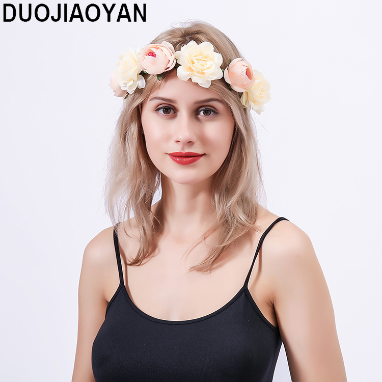 Realistic garland headwear, fabric rose flower bride garland, forest-themed super fairy vacation photography, hair accessory pic 24