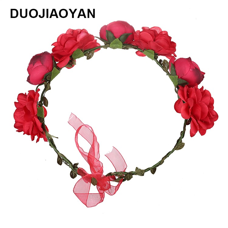 Realistic garland headwear, fabric rose flower bride garland, forest-themed super fairy vacation photography, hair accessory pic 41