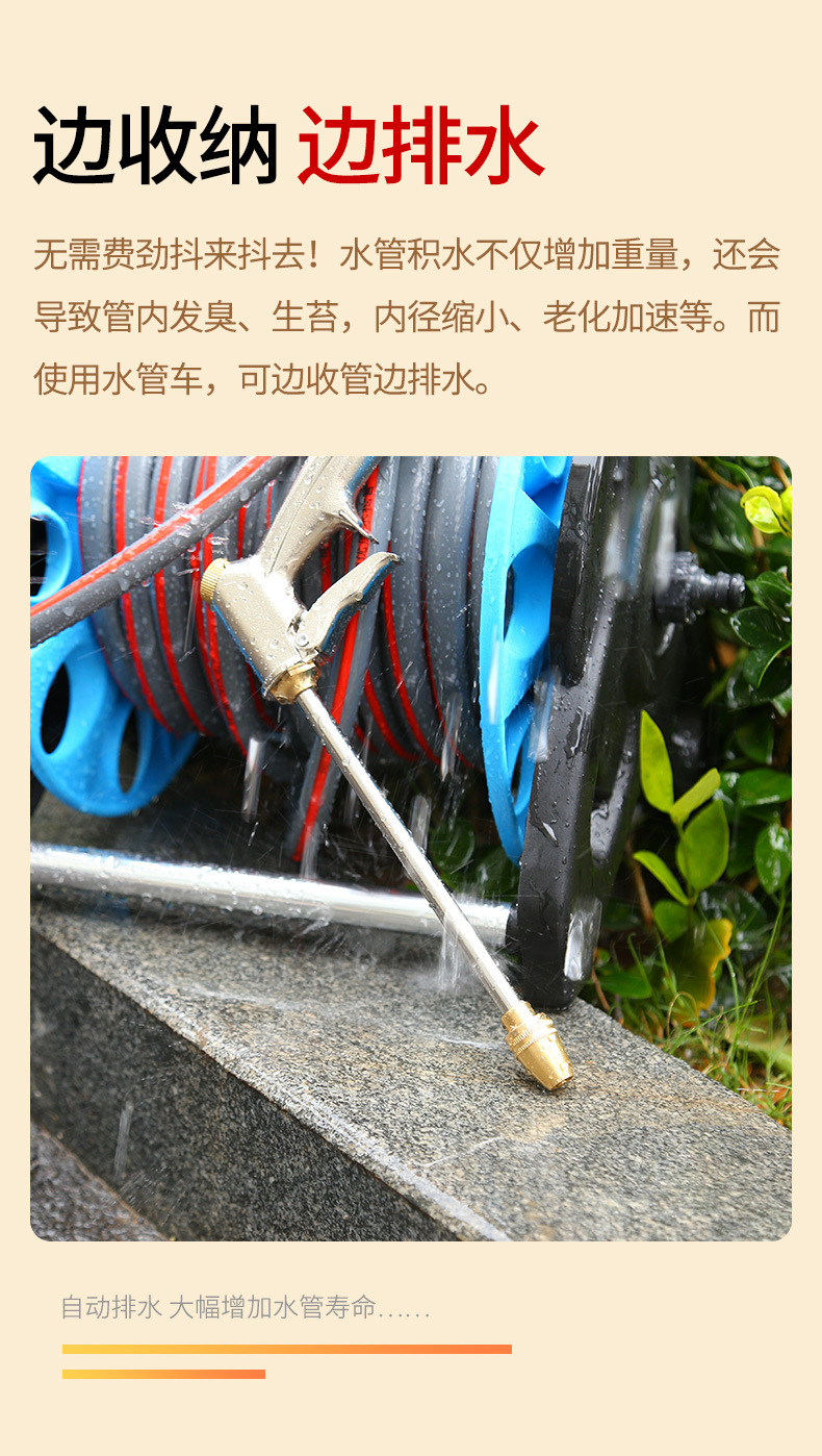 厂家供应高压洗车水枪家用园林浇花神器软卷管水管收纳架水车工具详情8