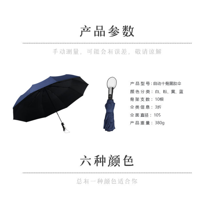 全自动折叠伞商务男士大号10骨双人伞晴雨两用雨伞十骨三折伞印刷详情10