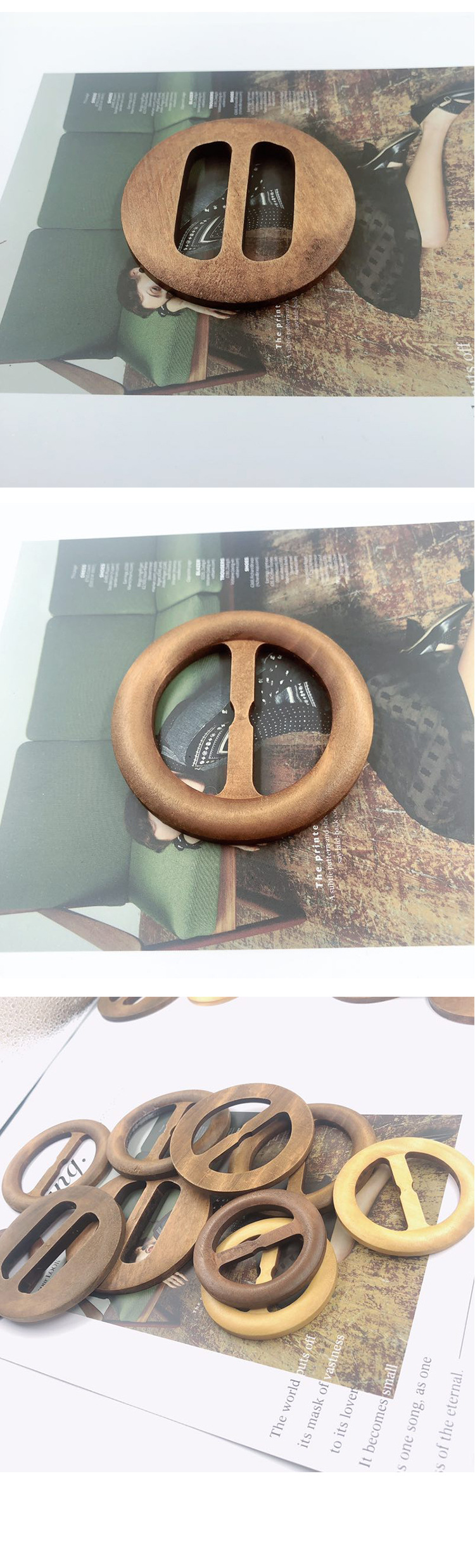 Factory direct sales of round solid wood belt buckles, waist belt buckles, bag straps, shoulder straps, and eco-friendly laser-engraved wooden waist buckles pic 3
