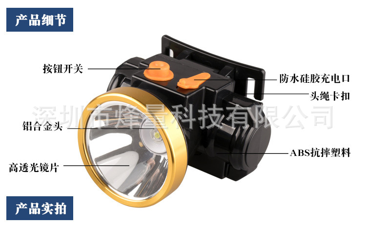大功率锂电池充电式强光头灯 led感应钓鱼灯户外头戴式手电筒矿灯详情9