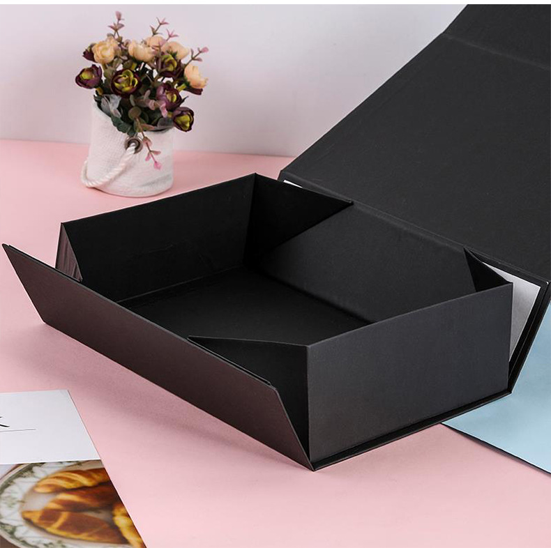 Wholesale of black folding one-piece flip cover packaging box, magnetic hard paper packaging box with top and bottom covers, gift box pic 6