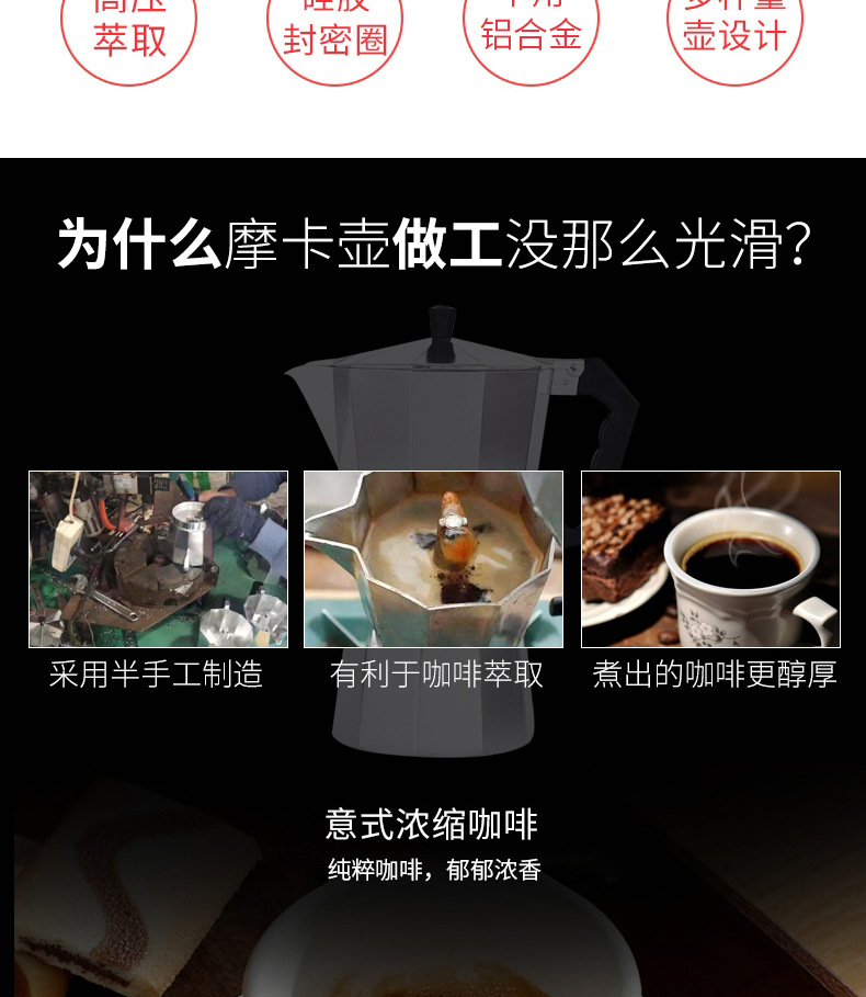工贸厂家食品级铝摩卡壶单阀意家用咖啡机跨境热销户外咖啡壶批发详情3