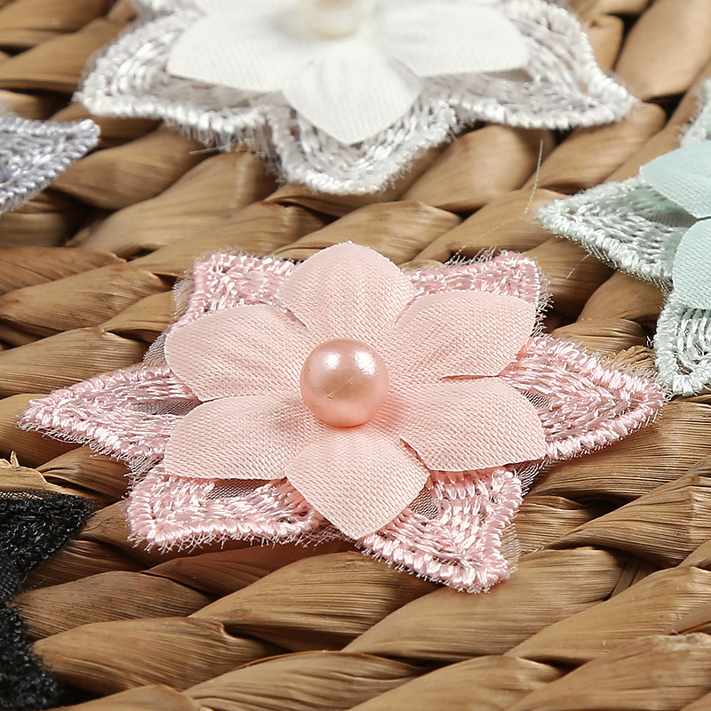 Six-color double-layer beaded lace flower DIY clothing accessories, wedding dress lace polyester headwear, organza flower pic 15