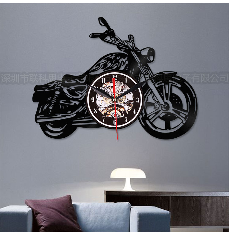 亚马逊热卖爆款产品 创意黑胶摩托车造型客厅装饰复古LED石英墙钟详情18