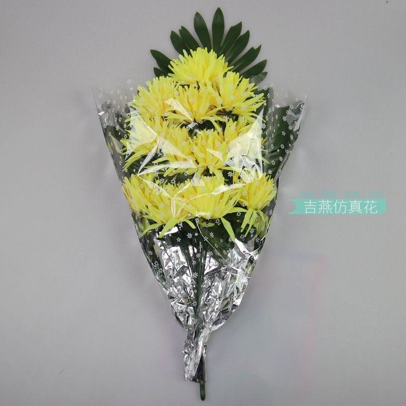 Fan-shaped artificial chrysanthemum manufacturer, 12-head artificial flower finished products, golden thread chrysanthemum artificial hand bouquet, 18-head artificial silk flower pic 24